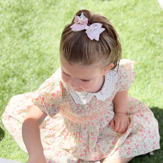 Birthday Bow - pink & silver crown