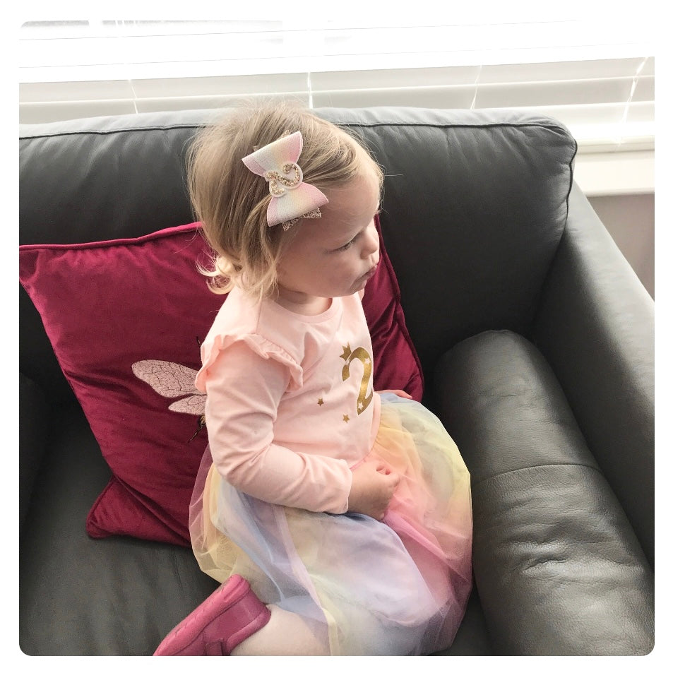 Birthday Bow - rainbow embroidery