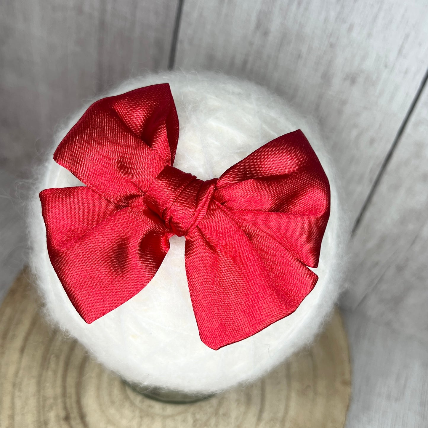 Red Sateen Bow Clip
