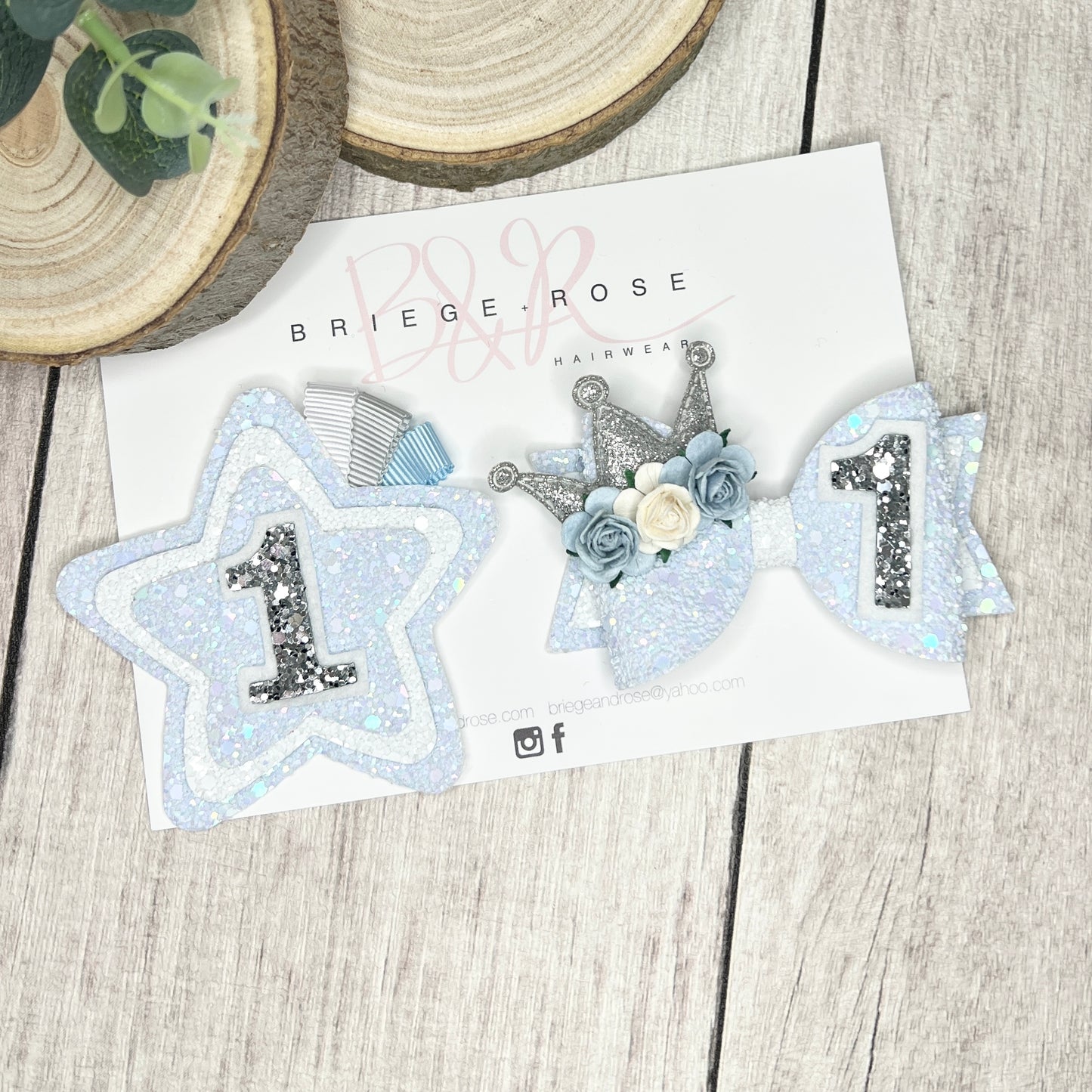 Birthday Bow - blue & silver crown