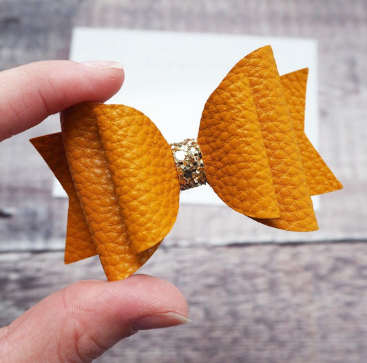 Belle Bow - mustard faux leather