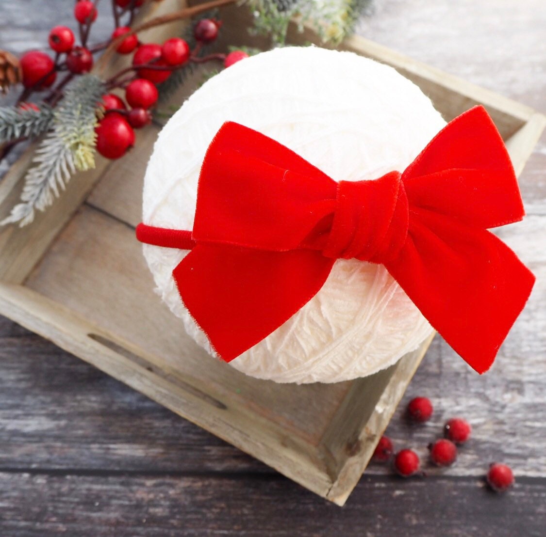 Tied Velvet Bow - red