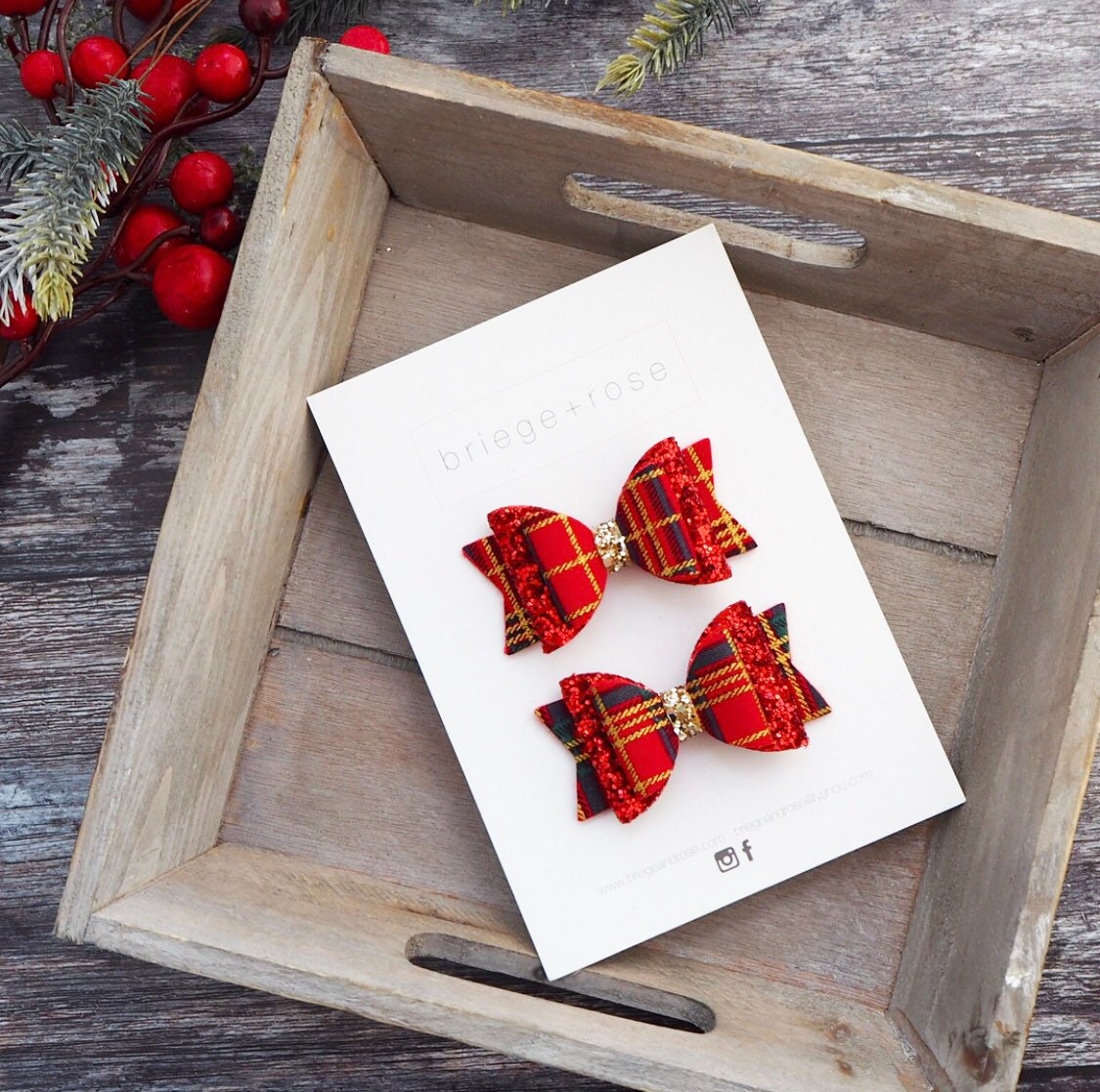 Pigtail Bow Set - christmas tartan