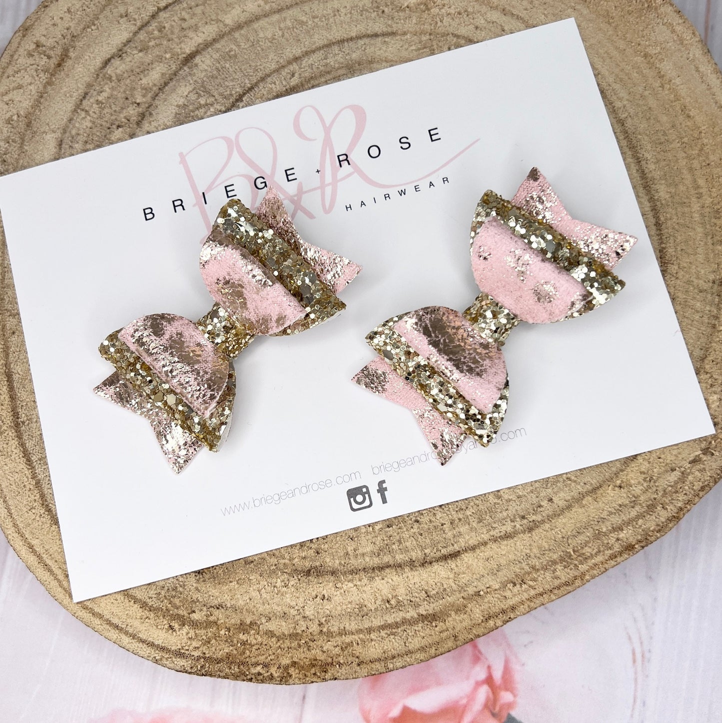 Pigtail Bow Set - rose gold velvet