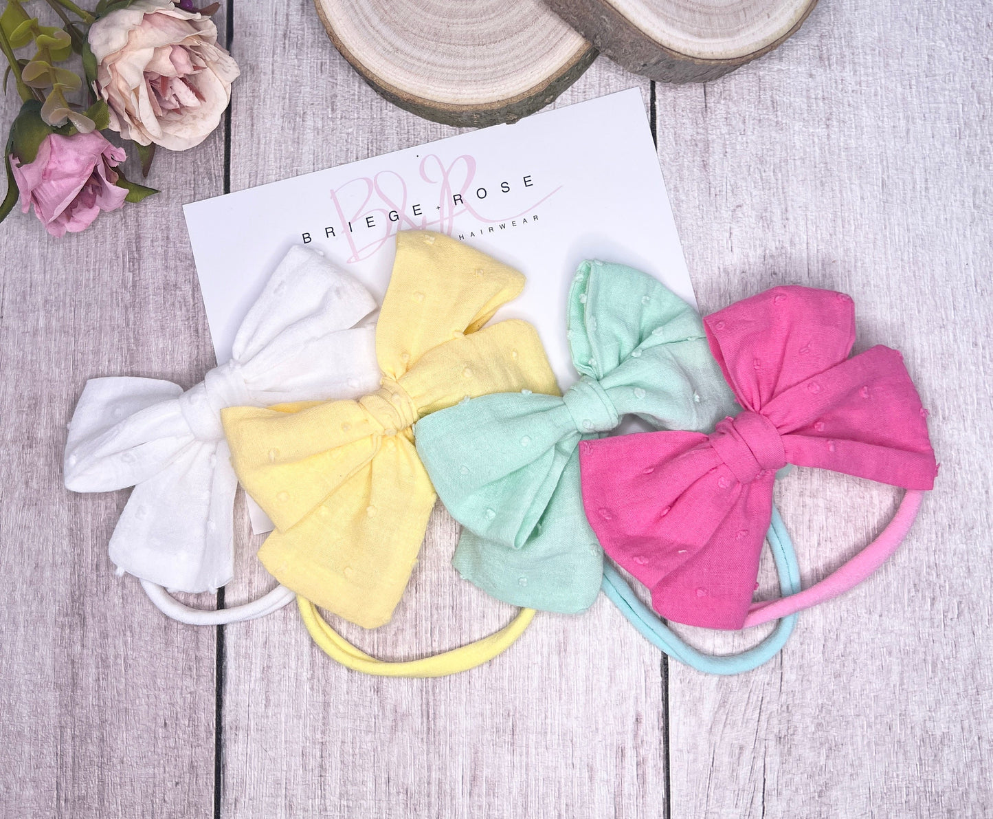 Cotton Tied Bow - pink dots