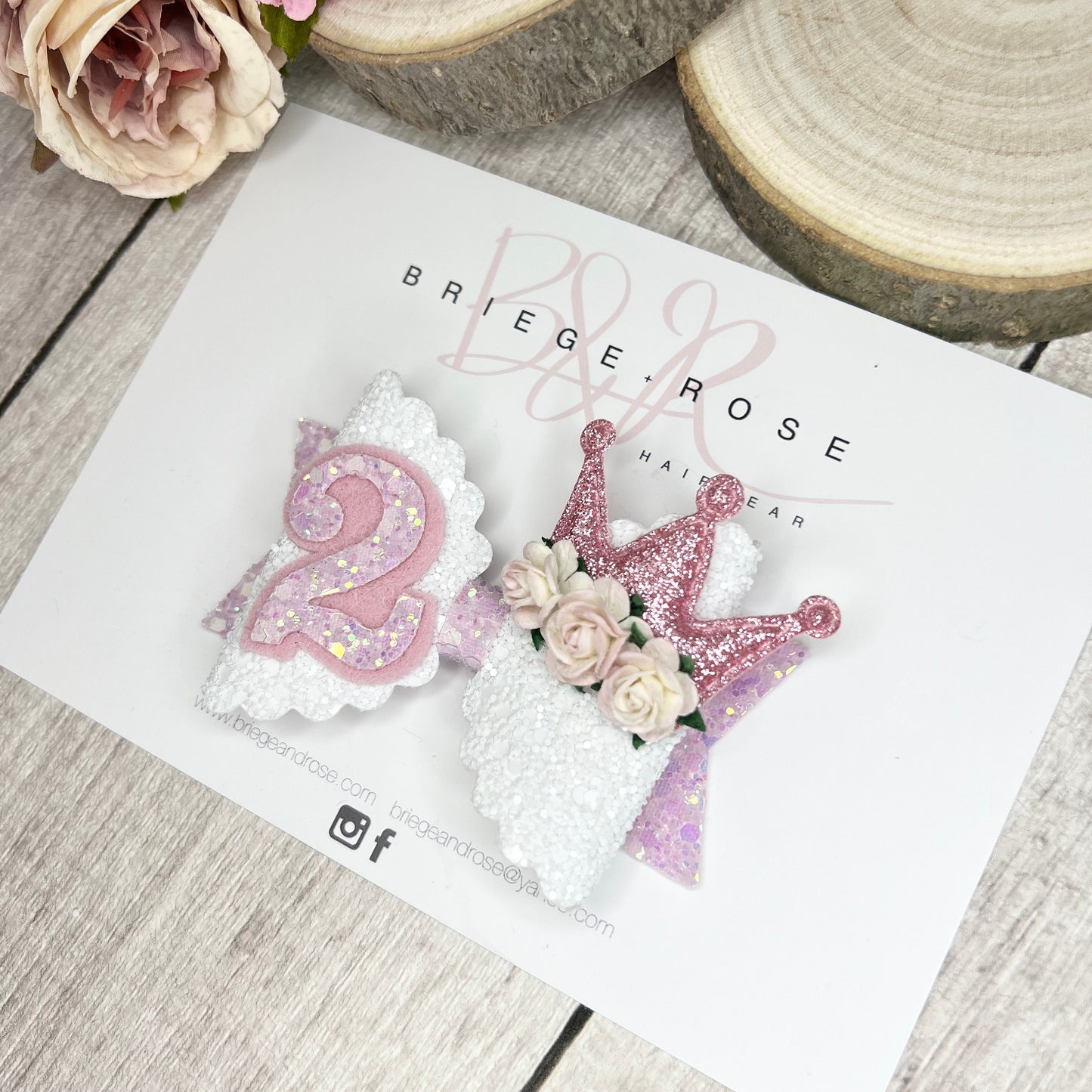 Birthday Bella Bow - white & pink crown