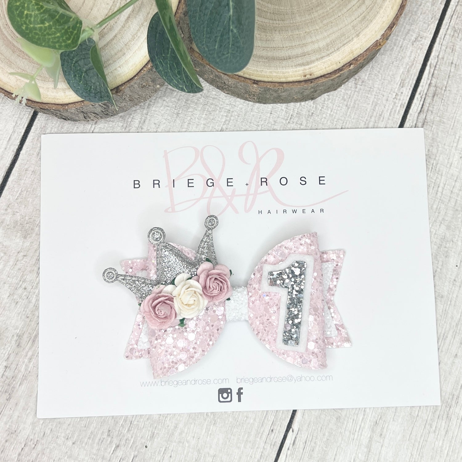 Birthday Bow - pink & silver crown