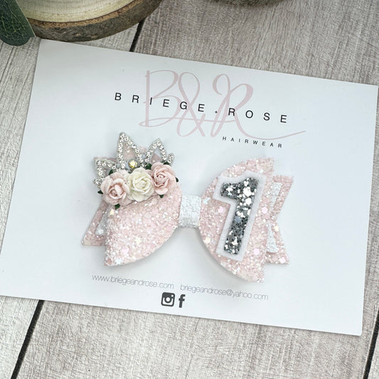 Birthday Bow - pink crown