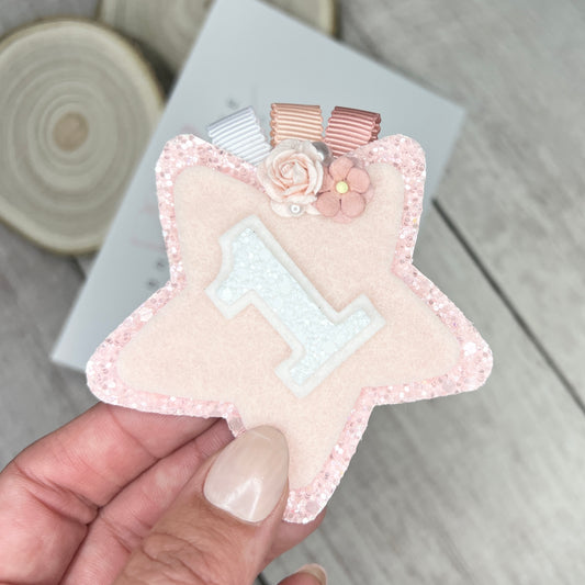 Birthday Badge - peach flowers