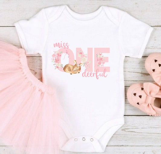 Miss One deerful  1st Birthday Vest