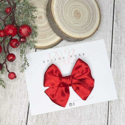 Red Sateen Bow Clip