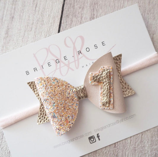 Birthday Bow - peach sparkle