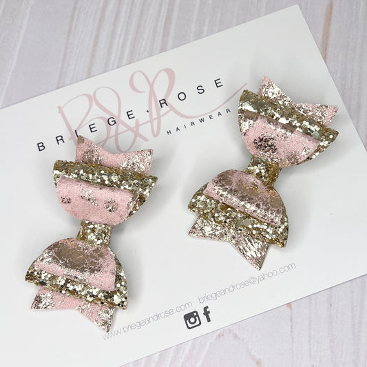 Pigtail Bow Set - rose gold velvet