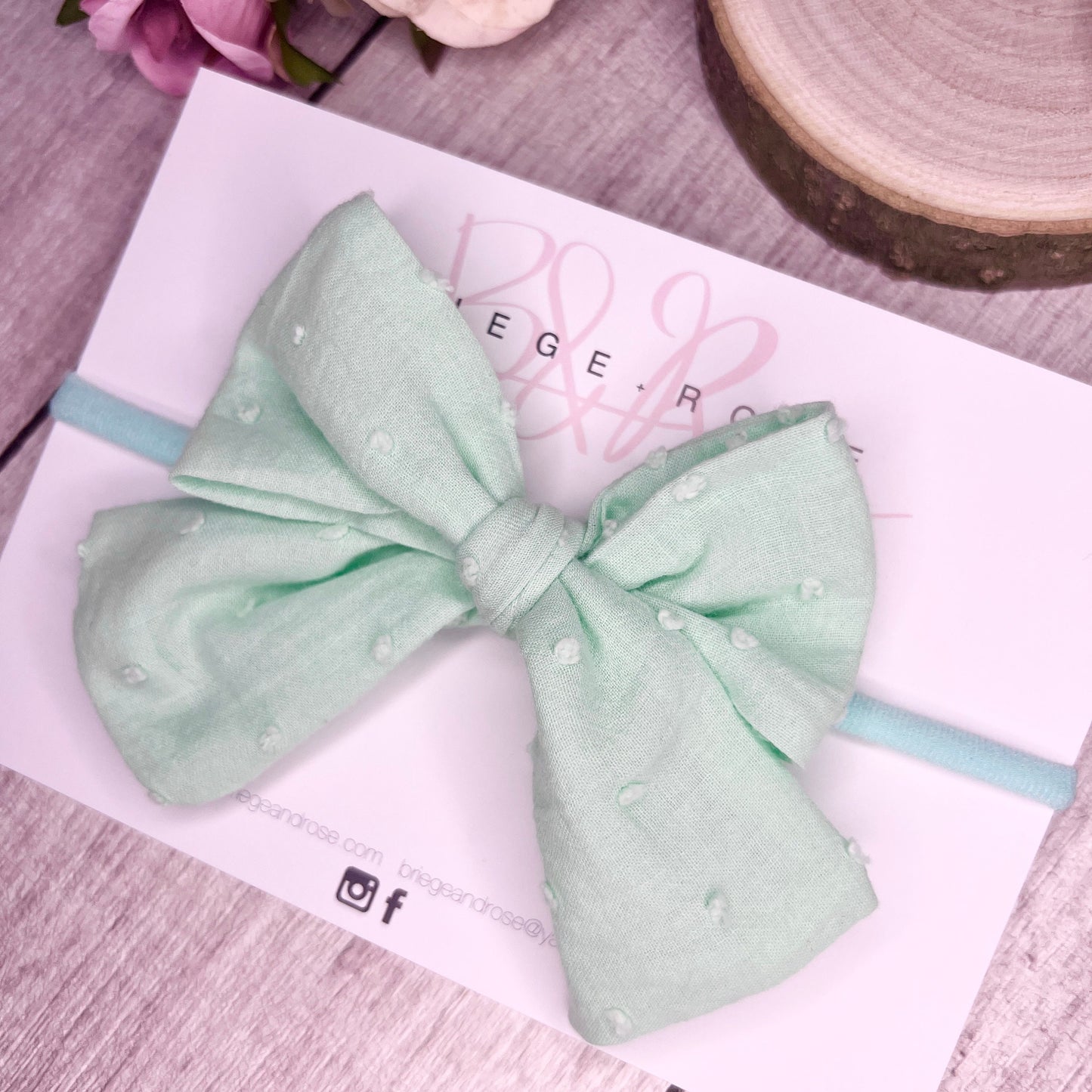 Cotton Tied Bow - mint dots