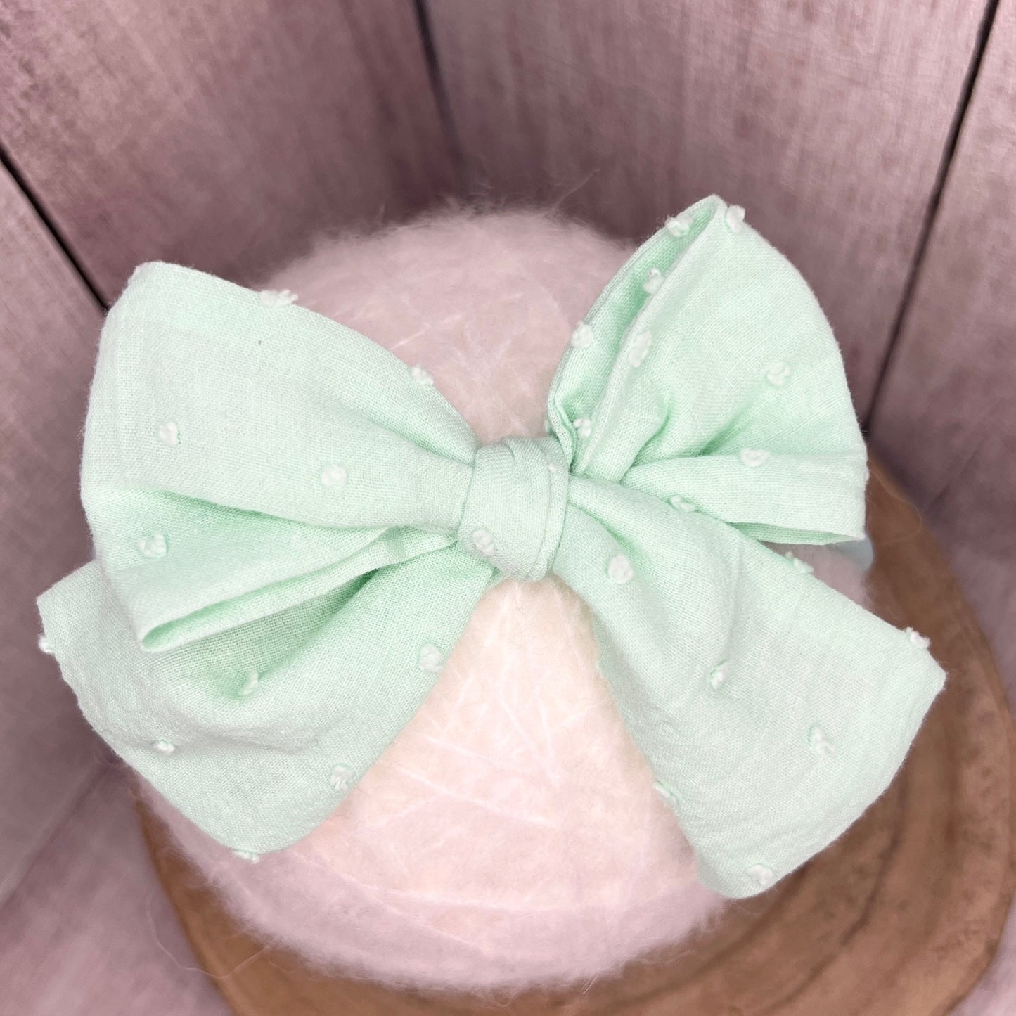 Cotton Tied Bow - mint dots