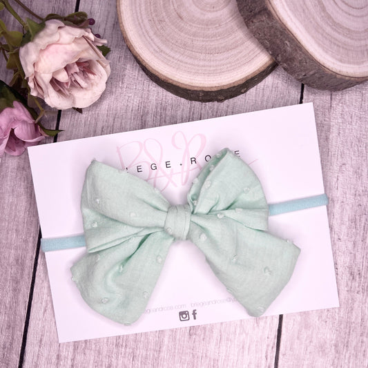 Cotton Tied Bow - mint dots