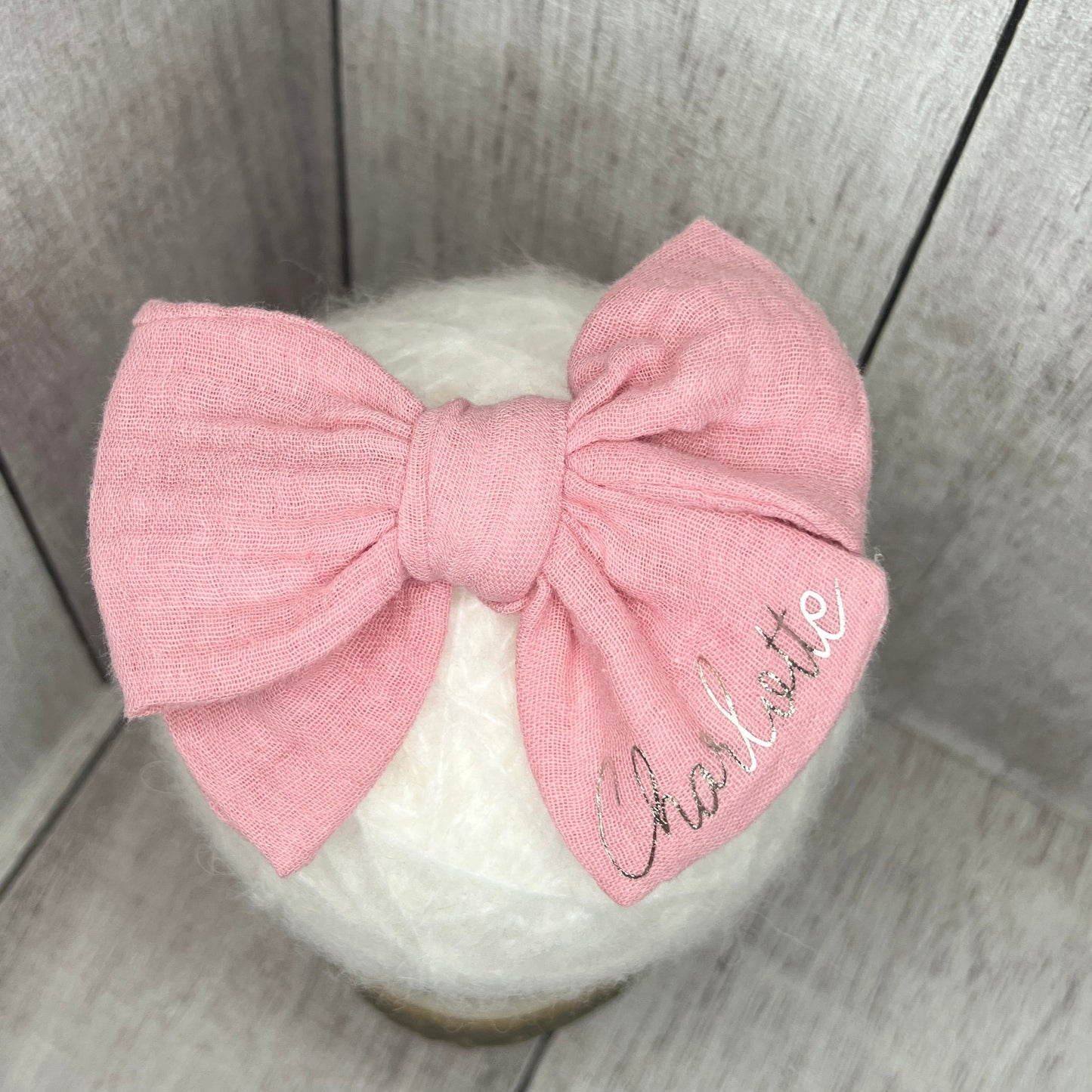 Cotton Tied Bow - personalised pink