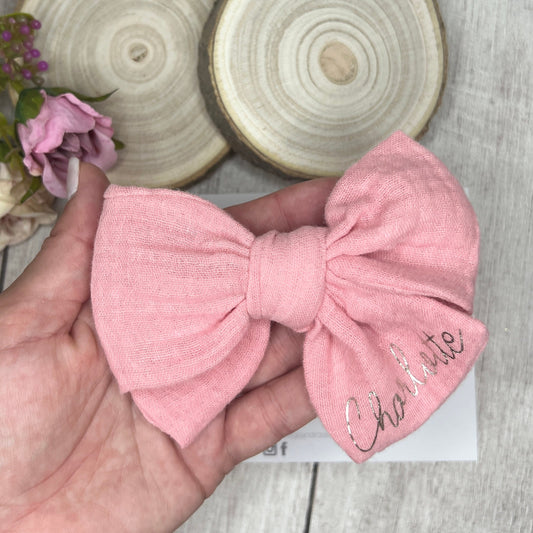 Cotton Tied Bow - personalised pink