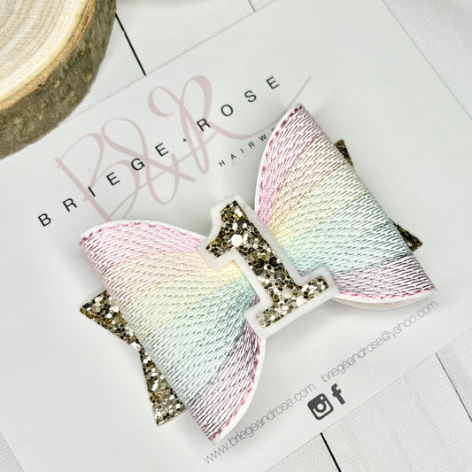 Birthday Bow - rainbow embroidery
