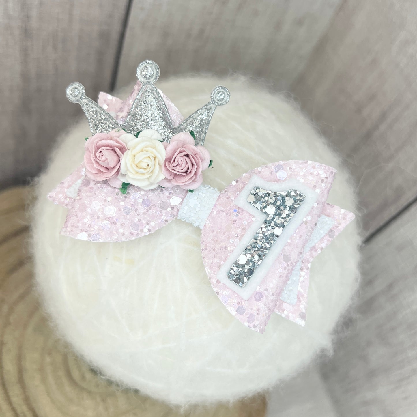 Birthday Bow - pink & silver crown