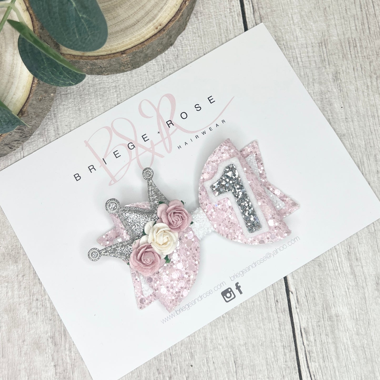 Birthday Bow - pink & silver crown